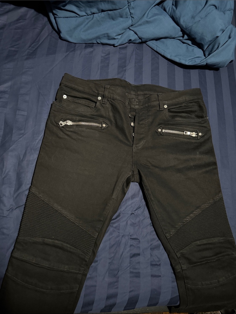 Balmain Men's Slim Straight Black Jeans with Zip Accents